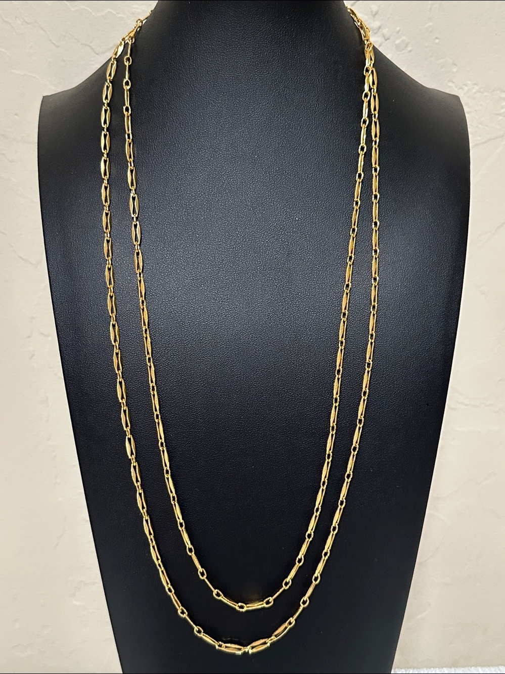 Vintage Monet 54" Textured Navette Oval Link Chain Necklace - Signed